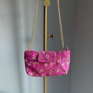 Anna Sui Pink Floral Shoulder Bag with Chain Strap